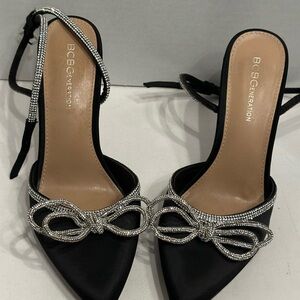 BCBGeneration Black Heels with Silver Bow Detail